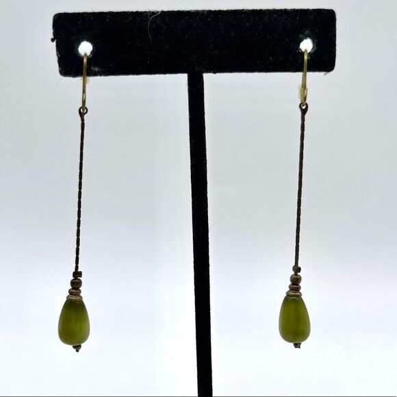 Green Jadeite Drop Earrings 2 inches Length - Picture 2 of 2